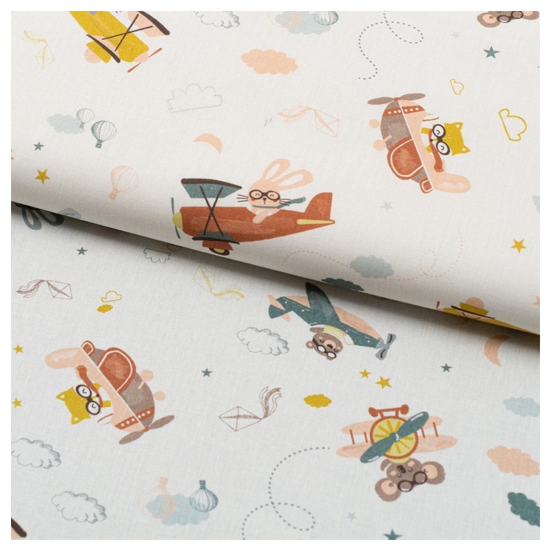 Tela de algodon animales en avionetas lomo