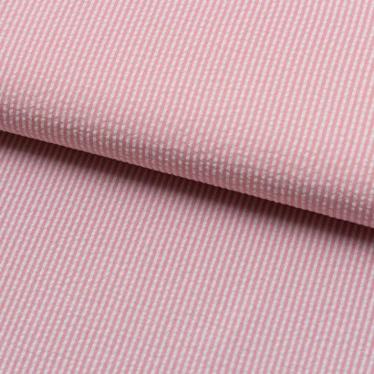 Tela de seersucker mil rayas rosa fluor