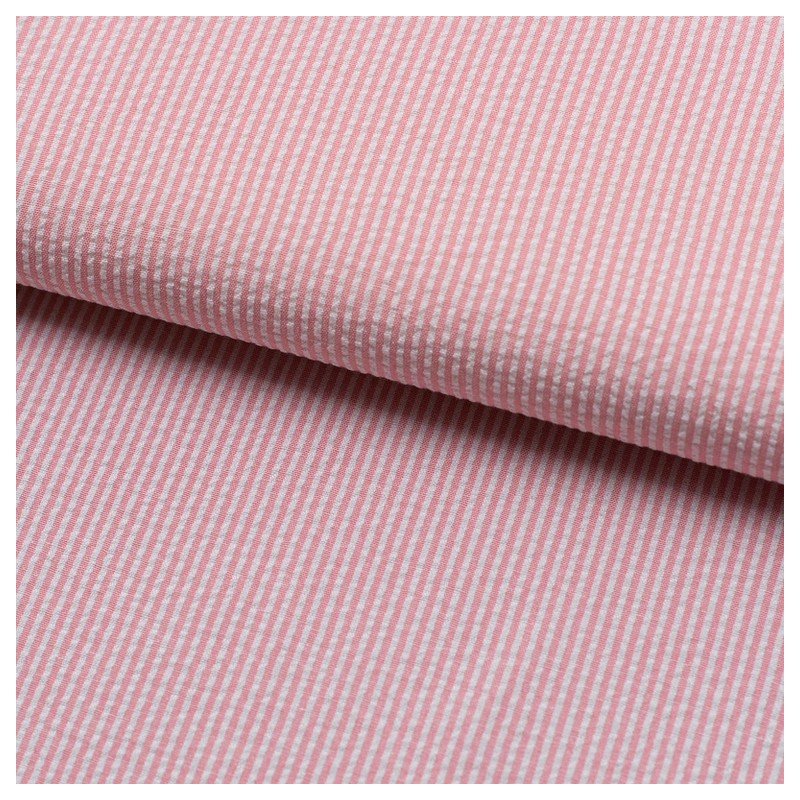 Tela de seersucker mil rayas rosa fluor