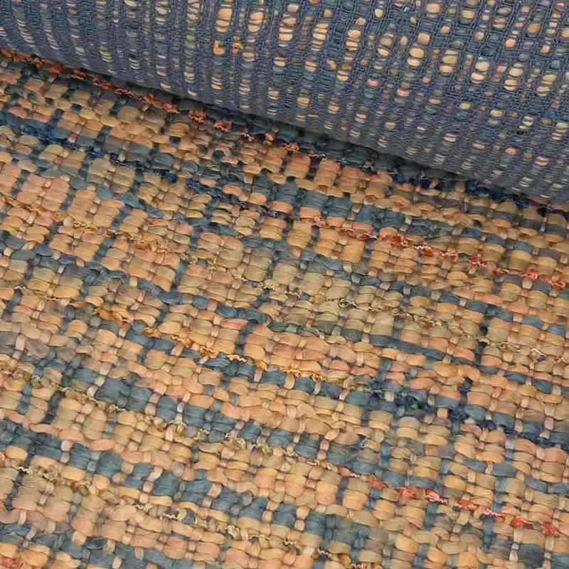 Tela de tramado de hilo en azules y naranjas lomo Tela de tramado de hilo en azules y naranjas lomo