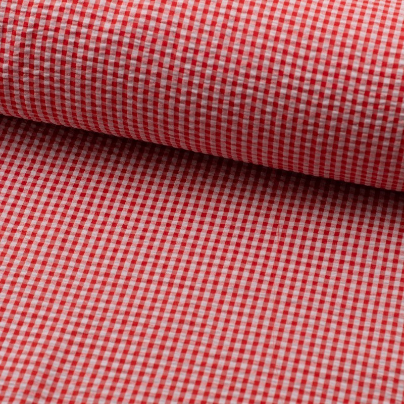 Tela seersucker vichy rojo lomo Tela seersucker vichy rojo lomo