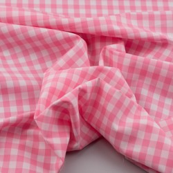 Tela seersucker vichy rosa arrugada