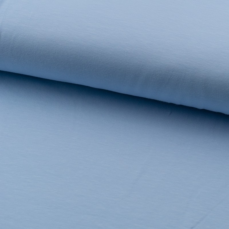 Tela de punto camiseta lisa algodón azul celeste lomo