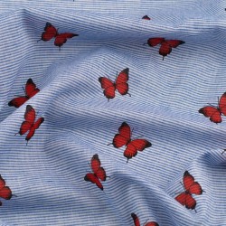 Tela de algodón rayas mariposas arrugada