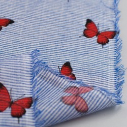 Tela de algodón rayas mariposas revés
