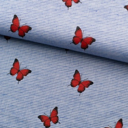 Tela de algodón rayas mariposas lomo