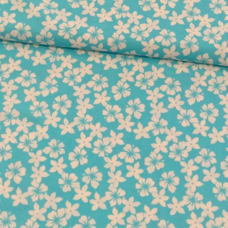 Tela de lycra turquesa flor blanca tubo Tela de lycra turquesa flor blanca tubo