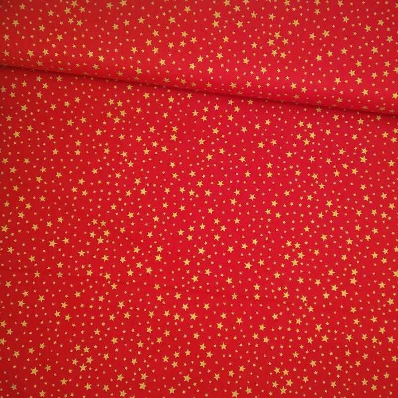 Tela navideña roja con estrellas doradas tubo Tela navideña roja con estrellas doradas tubo